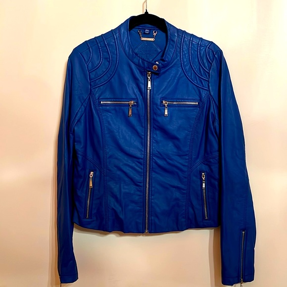 Jou Jou Women's Vibrant Blue Faux Vegan Moto Leather Jacket. Size M. NWOT